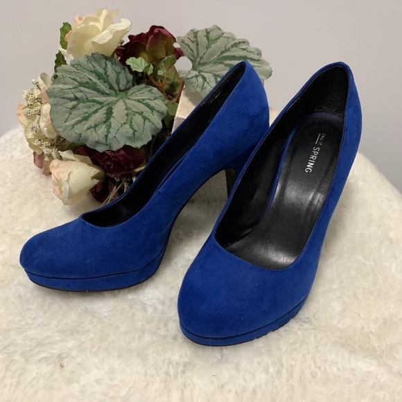 Call It Spring Suede Blue Heels - Picture 3 of 8